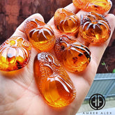 Cognac Amber Carved Pumpkin Cabochons